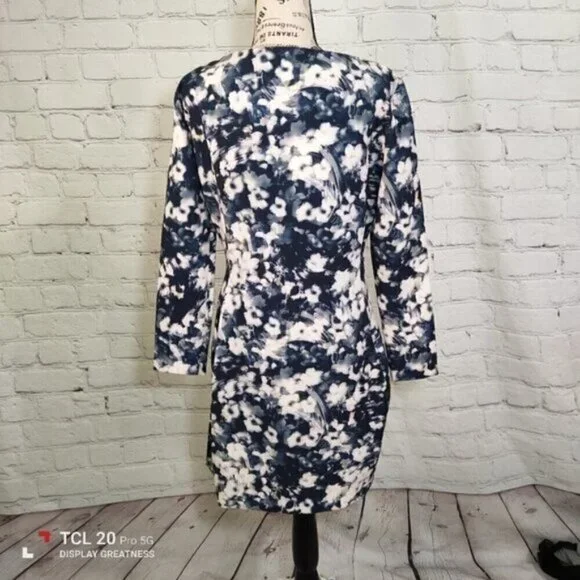 ZARA WOMAN Blue White Floral IKAT print Dress M NEW - Picture 5 of 10